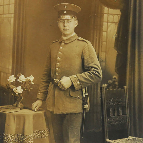 1914’s Antique Soldier Studio Photograph of German Soldiers with Sword World War 1 Military Postcard Germany Army WW1 History
