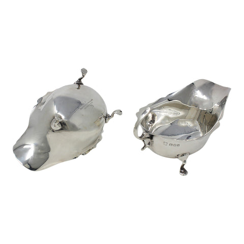 1915 - 1916 Antique George V Era Sterling Silver Pair Sauce Boat Silversmith William Bruford & Son London Hallmarks