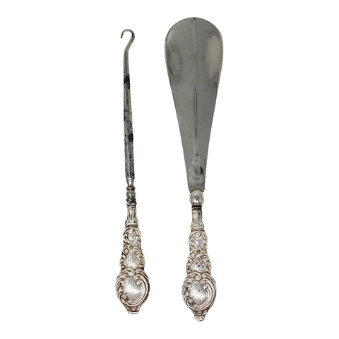 1915 Antique George V Era Sterling Silver Handles Shoe horn and Button hook with original Case Silversmith G & C Ltd Birmingham Hallmarks