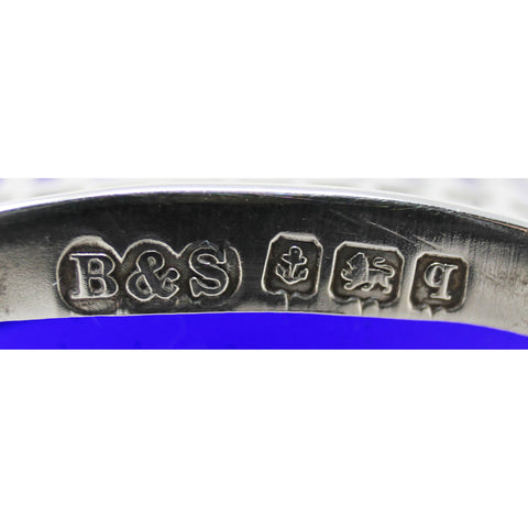 1915 Antique Sterling Silver Pierced Side Open Salt with Blue Glass Liner Bracher & Sydenham Birmingham Hallmarks