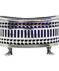 1915 Antique Sterling Silver Pierced Side Open Salt with Blue Glass Liner Bracher & Sydenham Birmingham Hallmarks
