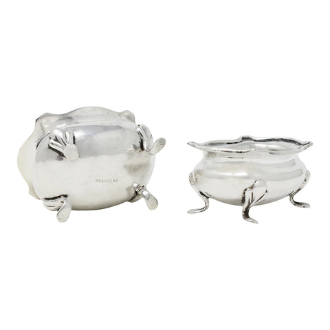 1916 Antique George V Era Pair Sterling Silver Salts Silversmiths E S Barnsley & Co (Edward Souter Barnsley) Birmingham Hallmarks