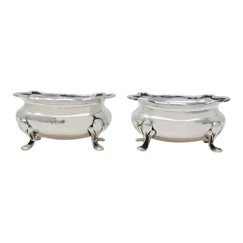 1916 Antique George V Era Pair Sterling Silver Salts Silversmiths E S Barnsley & Co (Edward Souter Barnsley) Birmingham Hallmarks