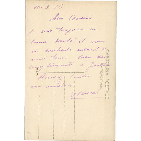 1916 World War I French Soldier Photo Postcard The Soldier Writes to his Cousin