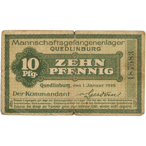 1916 Germany 10 Pfennig Camp Money – Quedlinburg