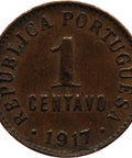 1917 1 Centavo Portugal Coin Lisbon Mint