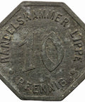 1917 10 Pfennig German Coin Lippe Handelskammer, Free State Notgeld