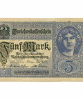 1917 Germany 5 Mark Banknote