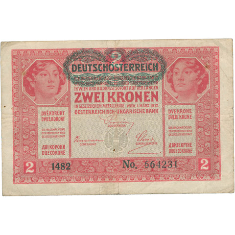 1917 Austria-Hungary 2 Kronen Banknote