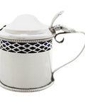 1918 Antique George V Era Sterling Silver Mustard Pot with Blue Glass Liner Silversmiths Levi & Salaman Birmingham Hallmarks