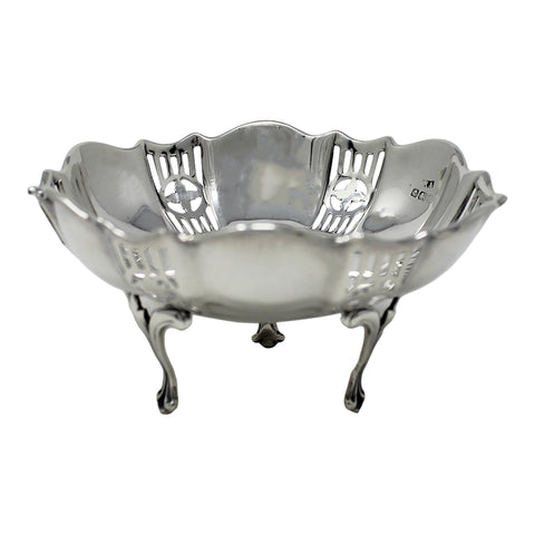 1918 Antique George V Era Sterling Silver Pierced Bon Bon Dish Silversmith William Adams Ltd Birmingham Hallmarks