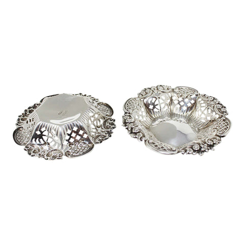 1918 Antique George V Era Sterling Silver Pierced Pair Bon Bon Dish with original Case Silversmith Wilmot Manufacturing Co Birmingham Hallmarks