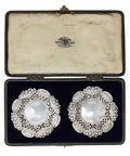 1918 Antique George V Era Sterling Silver Pierced Pair Bon Bon Dish with original Case Silversmith Wilmot Manufacturing Co Birmingham Hallmarks