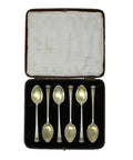 1918 Antique George V Era Sterling Silver Set Six Tea Spoons Original Case Silversmith Henry James Hulbert London Hallmarks