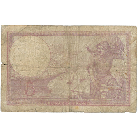 1918 France 5 Francs Banknote
