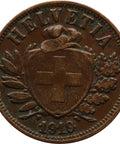 1919 2 Rappen Switzerland Coin Bern Mint
