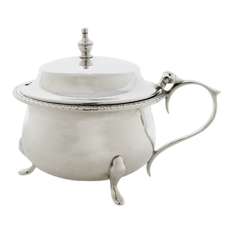 1919 Antique George V Era Sterling Silver Mustard Pot with Blue Glass Liner Silversmiths Oldfield Ltd Birmingham Hallmarks