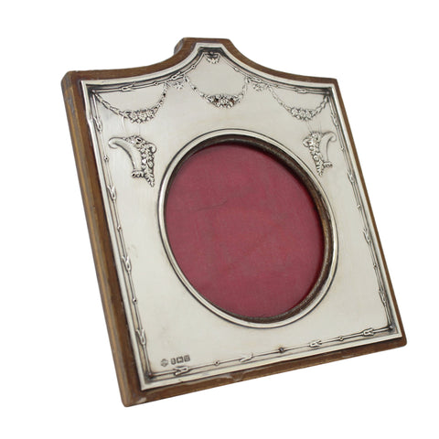 1919 Antique George V Era Sterling Silver Photo Frame Silversmith William Hutton & Sons Ltd Wood - Backed Birmingham Hallmarks