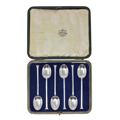 1919 Antique Set Six Tea Spoons with original Case Silversmith Cooper Brothers & Sons Sheffield Hallmarks