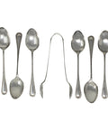 1920 Antique George V Era Set Six Sterling Silver Tea Spoons and Sugar Tongs with Box Silversmith A J Bailey Birmingham Hallmarks