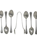 1920 Antique George V Era Set Six Sterling Silver Tea Spoons and Sugar Tongs with Box Silversmith A J Bailey Birmingham Hallmarks