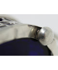1920 Antique George V Era Sterling Silver Pierced Mustard Pot and Pepper / Salt Shaker with Blue Glass Liners Silversmiths Gorham Manufacturing Co Birmingham Hallmarks