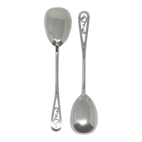 1921 Antique George V Era Sterling Silver Two Spoons with original Case Silversmith Lee & Wigfull (Henry Wigfull) Sheffield Hallmarks