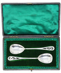 1921 Antique George V Era Sterling Silver Two Spoons with original Case Silversmith Lee & Wigfull (Henry Wigfull) Sheffield Hallmarks