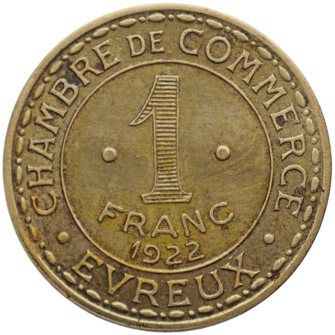 1922 1 Franc Chambre de Commerce d’Evreux Coin