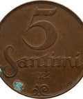 1922 5 Santimi Latvia Coin with Mint Name
