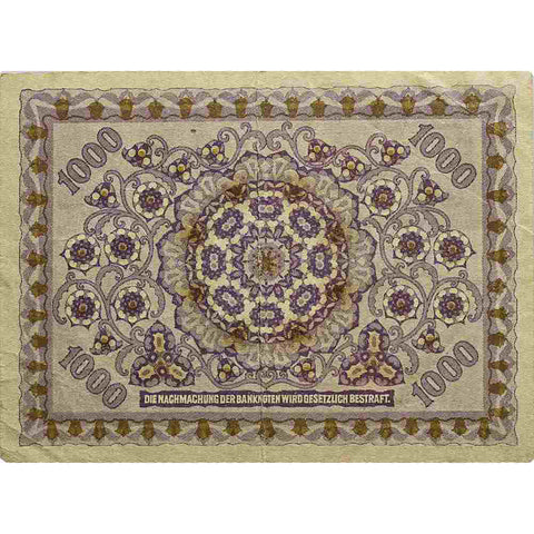 1922 First Issue January 2 Austria 1000 Kronen  banknote