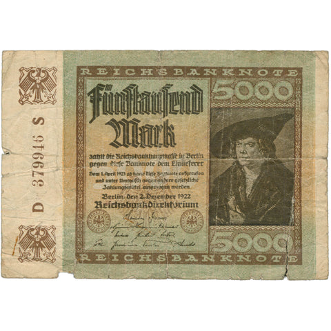 1922 Germany 5000 Mark Banknote