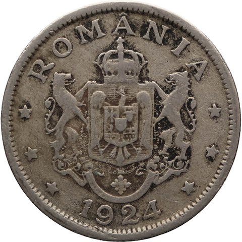 1924 2 Lei Romania Coin Ferdinand I Brussels Mint