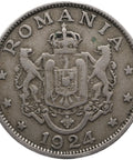 1924 2 Lei Romania Coin Ferdinand I Poissy Mint