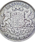 1924 Latvia One Lats Silver Coin