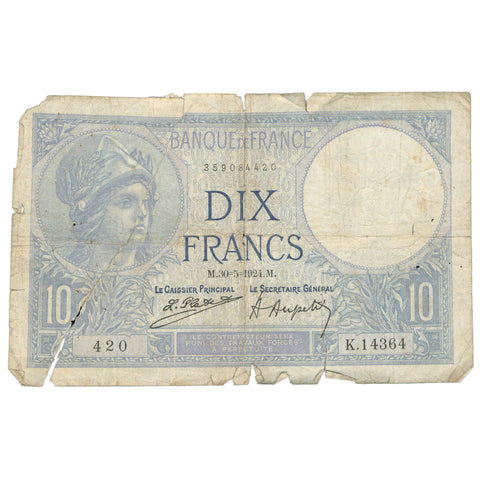 1924 France 10 Francs Banknote
