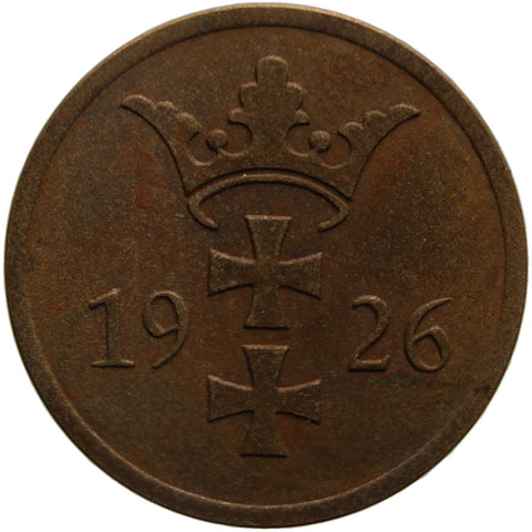 1926 2 Pfennig Coin Free city of Danzig