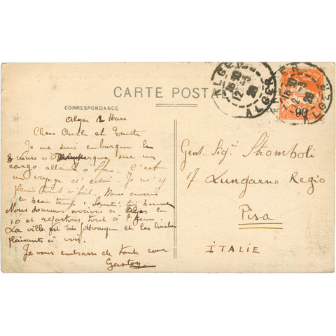 1928 Algiers, Algeria Historical Postcard La Pecherie mosque 90c on 80c Stamp