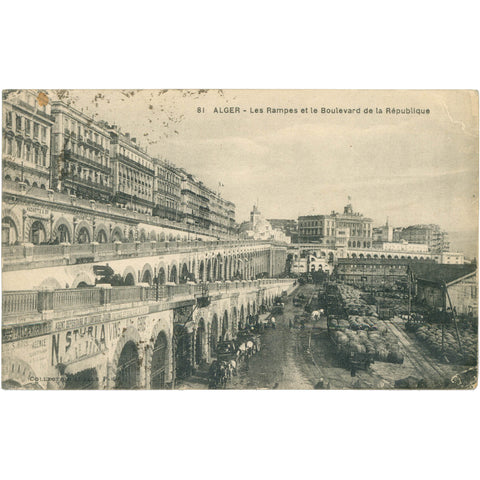 1928 Algiers, Algeria Historical Postcard La Pecherie mosque 90c on 80c Stamp