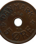 1929 5 Ore Denmark Coin Christian X