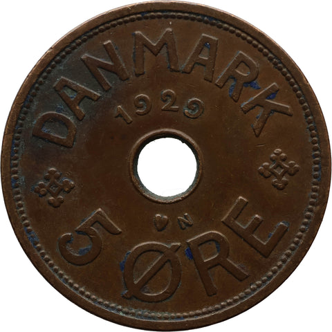1929 5 Ore Denmark Coin Christian X