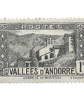1932 1 French Centime Andorra, French Administration Stamp Church of Meritxell