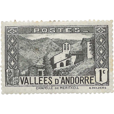 1932 1 French Centime Andorra, French Administration Stamp Church of Meritxell