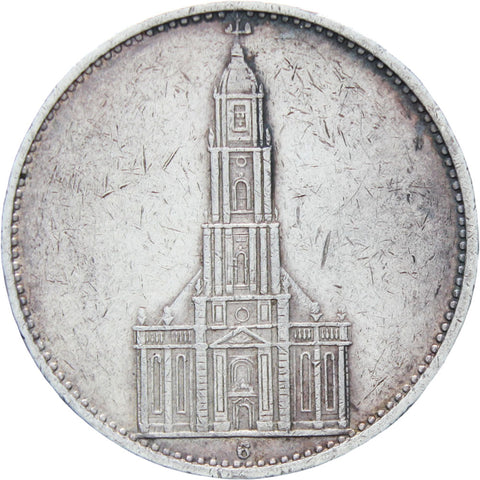 1935-G Germany 5 Mark Silver Coin Potsdam Church