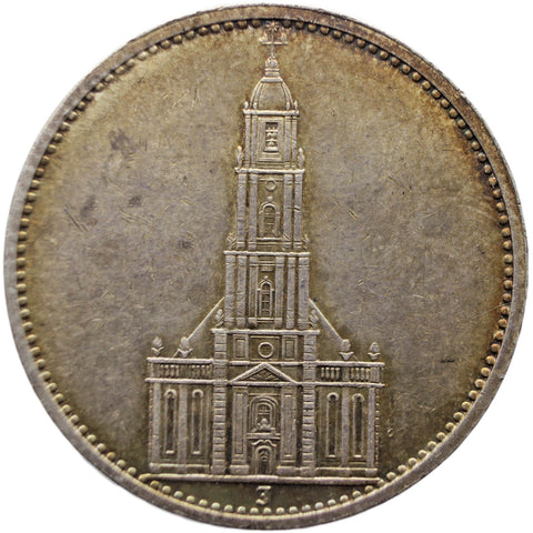 1935 - J Germany 5 Mark Silver Coin Potsdam Church Hamburg Mint