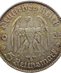 1935 - J Germany 5 Mark Silver Coin Potsdam Church Hamburg Mint