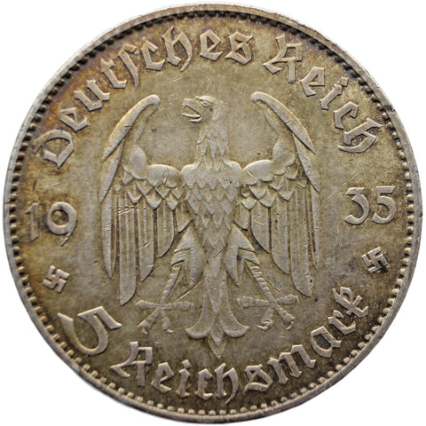 1935 - J Germany 5 Mark Silver Coin Potsdam Church Hamburg Mint