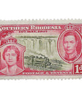 1937 1d Southern Rhodesia Stamp Victoria Falls and Railway Bridge