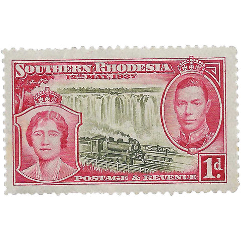 1937 1d Southern Rhodesia Stamp Victoria Falls and Railway Bridge