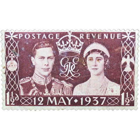 1937 United Kingdom Stamp 1 1/2 d British penny King George VI and Queen Elizabeth